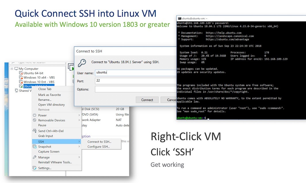 vmware workstation 15 supports one click ssh
